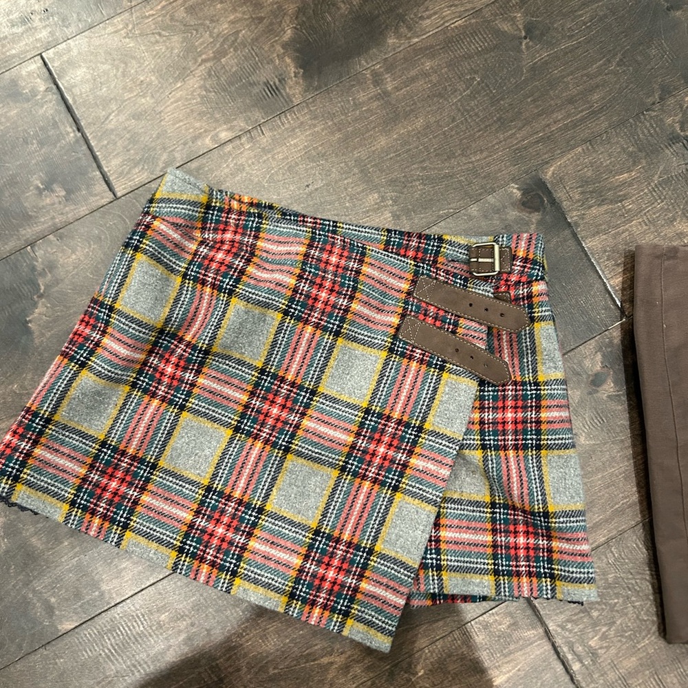 Plaid Mini Skirt with Buckle Detail
